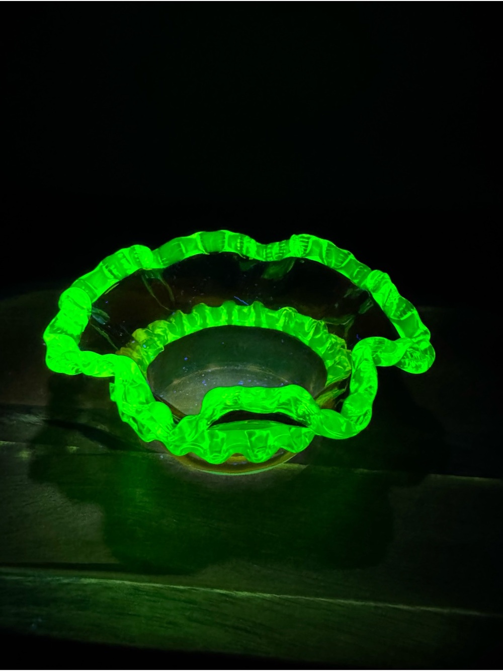 Vintage Neon Green Ruffled Glass Bowl